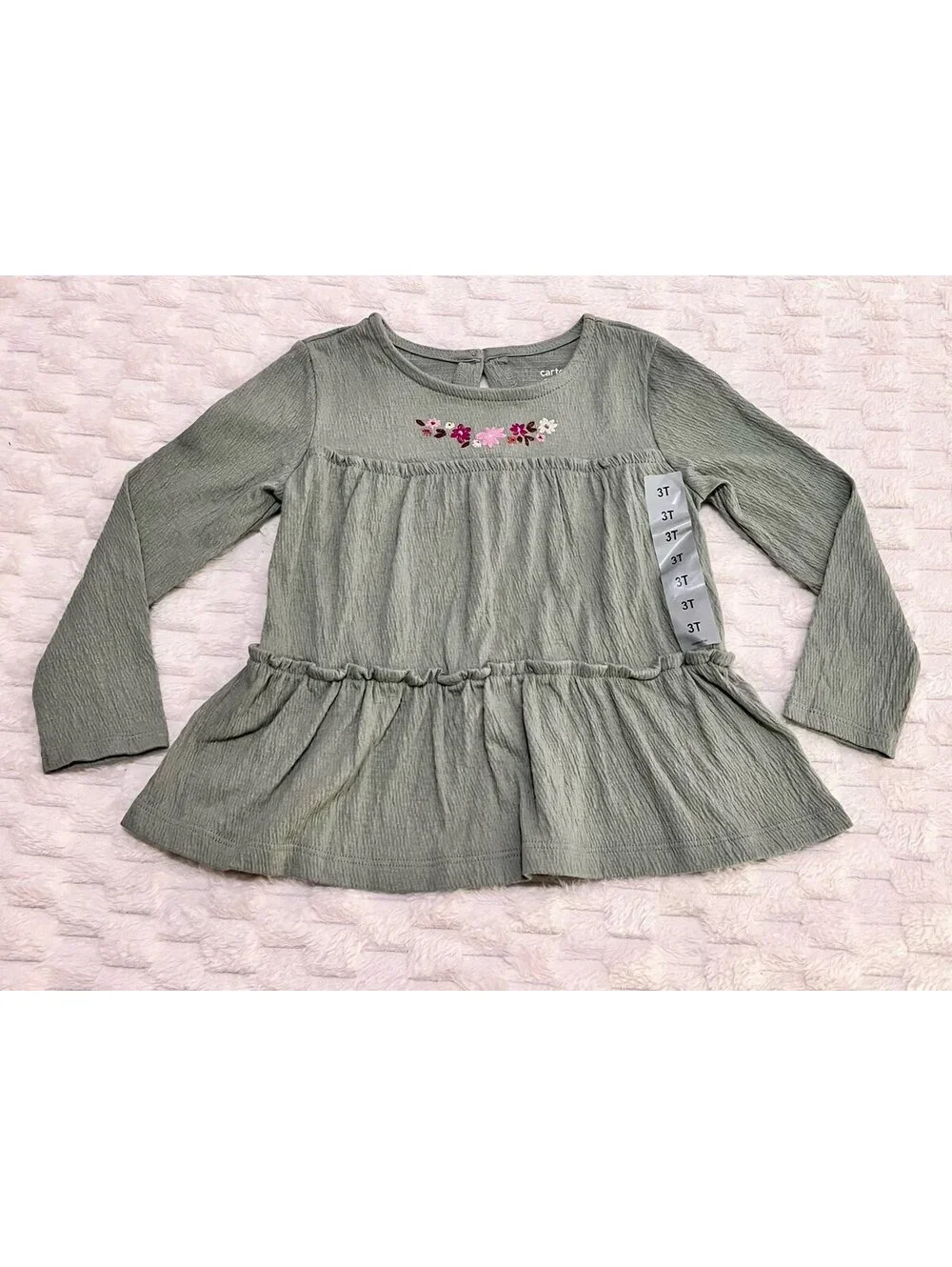 Carter’s Girls Long Sleeve Peplum Top w/ Embroidered Floral Accent (3T) *NWT